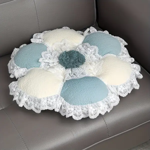 Classic Floral Quilted Cotton Floor Cushion, Dual-Sided Lace-Trimmed Thick Chair Pad for Indoor Sofa, Bench, Office, All-Season Comfort Seat Pillow with Polyester Fiber Fill, Hand Washable ?C Elegant Multipurpose Plush Flower-Shaped Pouf