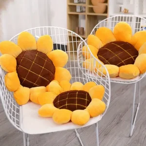 Sunflower Shaped Back & Seat Cushion Pillow - 100% Polyester Hand Washable Flower Petal Chair Pads - Cute Plush Birthday Gift Home Office Decor - 1 Piece