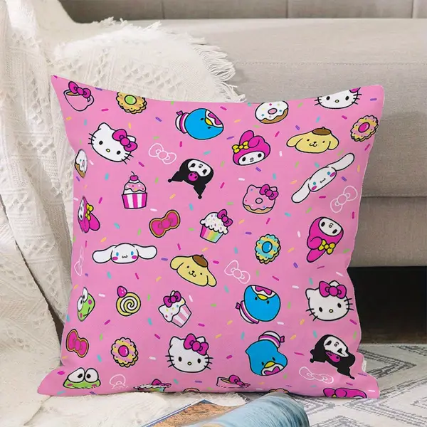 2-Pack Hello Kitty-Inspired Cartoon Throw Pillows, Polyester Fiber Backrest and Seat Cushions, Machine Washable, Whimsical Home Sofa Decor, Ideal for Gifting