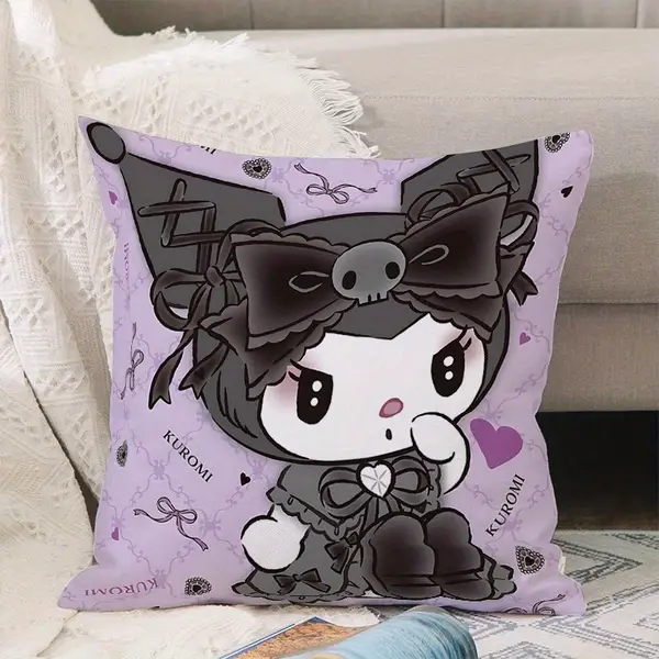 2pcs Sanrio Kuromi Sofa Pillows - Cartoon Waist Cushions for Home Decor, Machine Washable Polyester, Perfect Holiday & Christmas Gifts