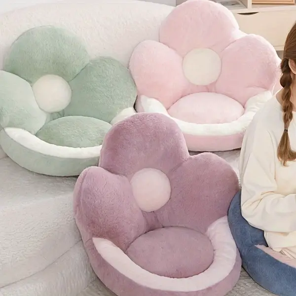 3D Floral Plush Seat Cushion | 1 Pc | 100% Cotton | Machine Washable | Irregular Shape | Warming Feature | Soft Firmness | Comfort Back & Buttock Support for Office, Dormitory | Full Coverage Seat Pad