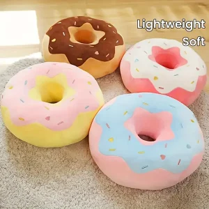 15-Inch Soft Plush Donut Throw Pillow - Fun Food Shaped Cushion in 4 Colors, Perfect for Sofa & Chair Decor, Lightweight Seat Pad for Home Comfort (Vacuum Packaged)