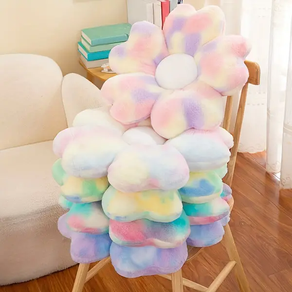 Multi-Colored Floral Plush Seat Cushion 19.7